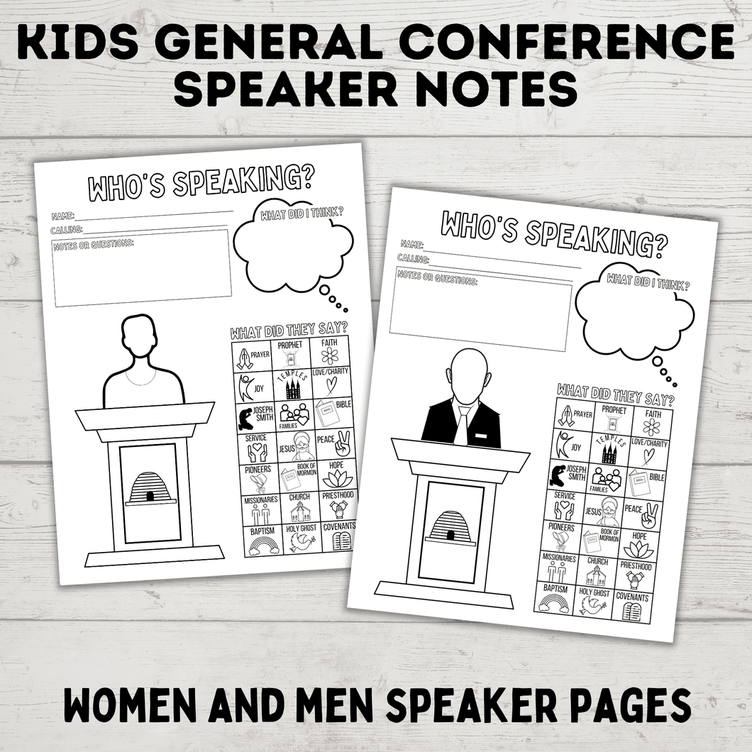 General Conference Speaker Notes for Kids | General Conference Activity Pages | Kids Activity Pages | PDF Download | Conference Printables