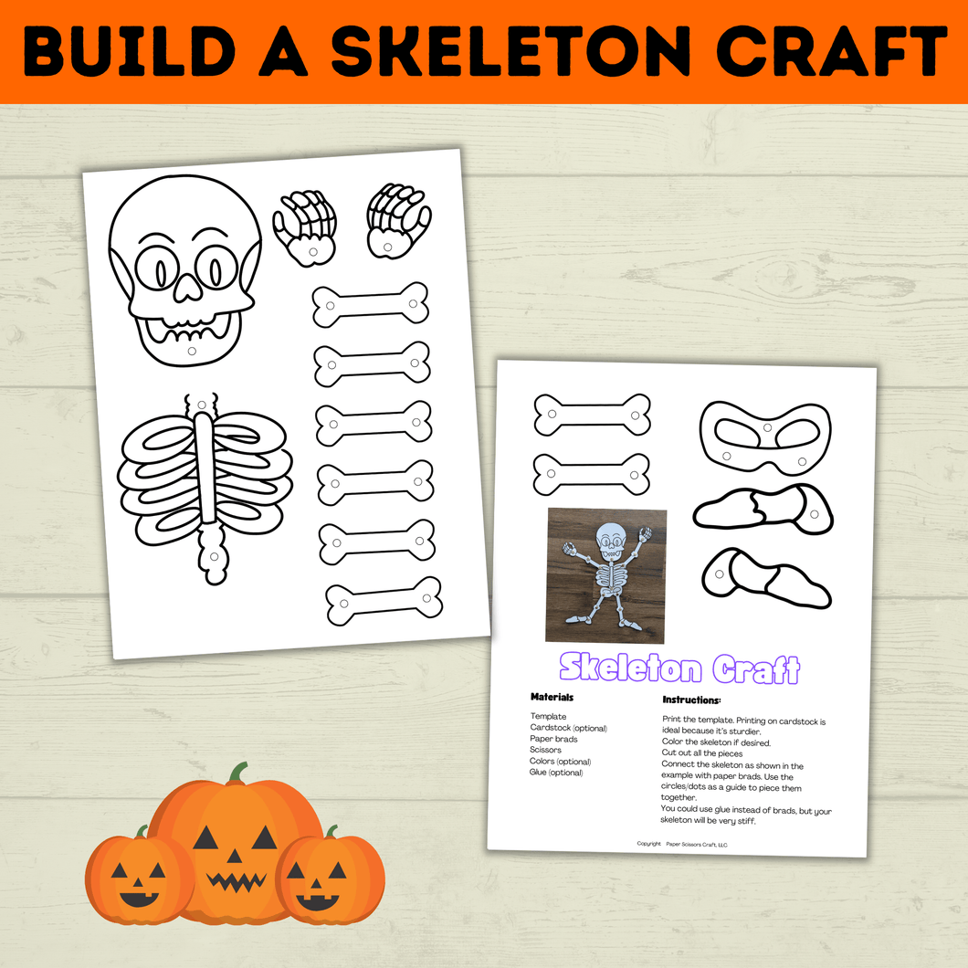 Skeleton Craft | Build a Skeleton | Halloween Craft | Kids Craft Template | Classroom Craft | Party Craft | Halloween Printables for Kids