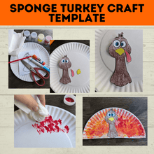 Load image into Gallery viewer, Turkey Craft | Thanksgiving Craft | Sponge Turkey Craft for kids | party Crafts | Classroom Crafts | Thanksgiving Printables | Turkey
