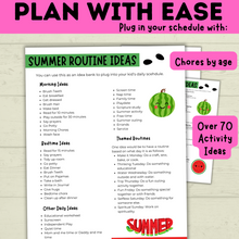 Load image into Gallery viewer, Summer Planner | Summer Schedule | Summer Activities | Summer Printable | Summer Fun | Chore Chart | Sample Schedule | Activity Ideas
