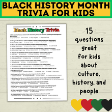 Load image into Gallery viewer, Black History Trivia | Printable Black History Month Games | Black History Quiz | Black History Activity | Games for Adults | Games for Kids
