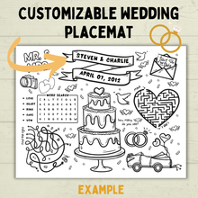 Load image into Gallery viewer, Customizable Wedding Placemat for Kids and Family | Wedding Activity Page | Wedding Placemat | Engagement Activity | Kids Activity |
