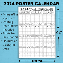 Load image into Gallery viewer, 2024 Yearly Calendar Poster for Kids | Wall Calendar | Kids Calendar Poster | Kids Poster | Kids Calendar | Year at a Glance | Digital
