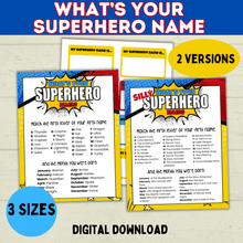 Load image into Gallery viewer, Superhero Name Game Printable Instant Digital Download | Superhero Party | Superhero Game | Name Game for Kids | Birthday Party Games
