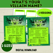 Load image into Gallery viewer, What&#39;s Your Villain Name Game? Kid&#39;s Birthday Party Games | Halloween Games for Kids | PDF Digital Download

