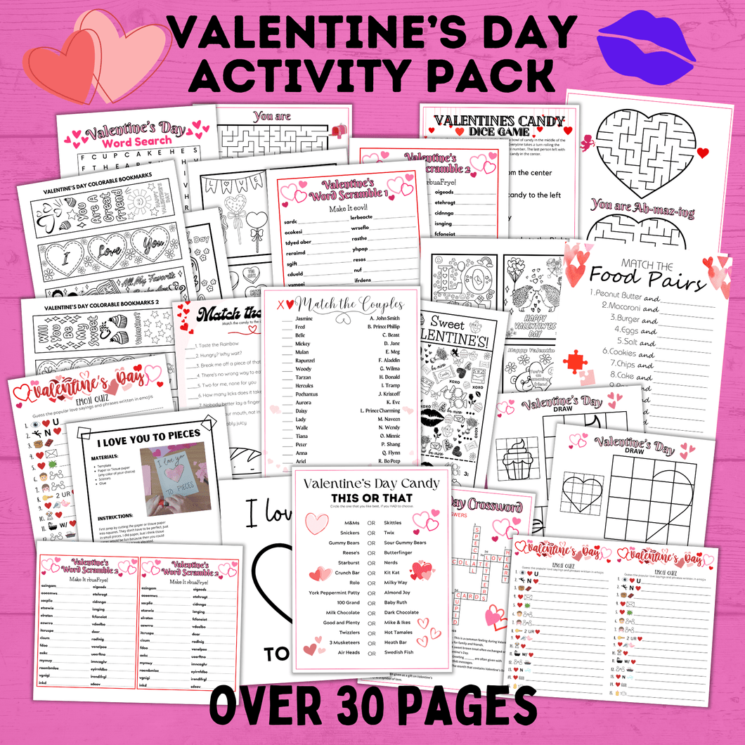 Valentine's Day Party and Activity Pack | Kids Activities | Kids Printables | Classroom Party Games | Kids Games | Valentine's Day Games