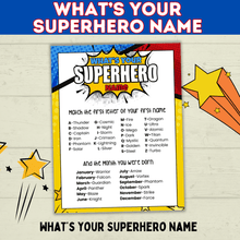 Load image into Gallery viewer, Superhero Name Game Printable Instant Digital Download | Superhero Party | Superhero Game | Name Game for Kids | Birthday Party Games
