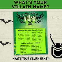 Load image into Gallery viewer, What&#39;s Your Villain Name Game? Kid&#39;s Birthday Party Games | Halloween Games for Kids | PDF Digital Download
