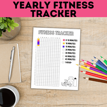 Load image into Gallery viewer, Kid&#39;s Fitness Tracker | Kid&#39;s Exercise Log | Exercise Chart for Kids | Family Exercise Tracker | Exercise Minutes | PE Tracker | Yearly
