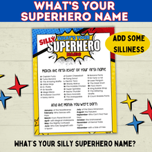 Load image into Gallery viewer, Superhero Name Game Printable Instant Digital Download | Superhero Party | Superhero Game | Name Game for Kids | Birthday Party Games
