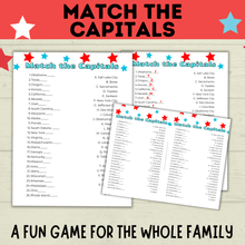 Load image into Gallery viewer, Match the Capitals Game | Party Game | History Game | 4th of July Game | Capital&#39;s Game | Geography Game | PDF digital download
