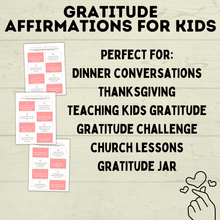 Load image into Gallery viewer, Gratitude Affirmation Cards for Kids | Gratitude Cards | Thankful Cards | Gratitude Prompts | Thanksgiving | Kids Activity | Kids Printable
