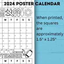 Load image into Gallery viewer, 2024 Yearly Calendar Poster for Kids | Wall Calendar | Kids Calendar Poster | Kids Poster | Kids Calendar | Year at a Glance | Digital
