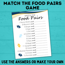 Load image into Gallery viewer, Food Pairs Game | Match the Food Pairs | Kids Games | Kids Activities | Party Games | Kids Printables | Birthday Party Game
