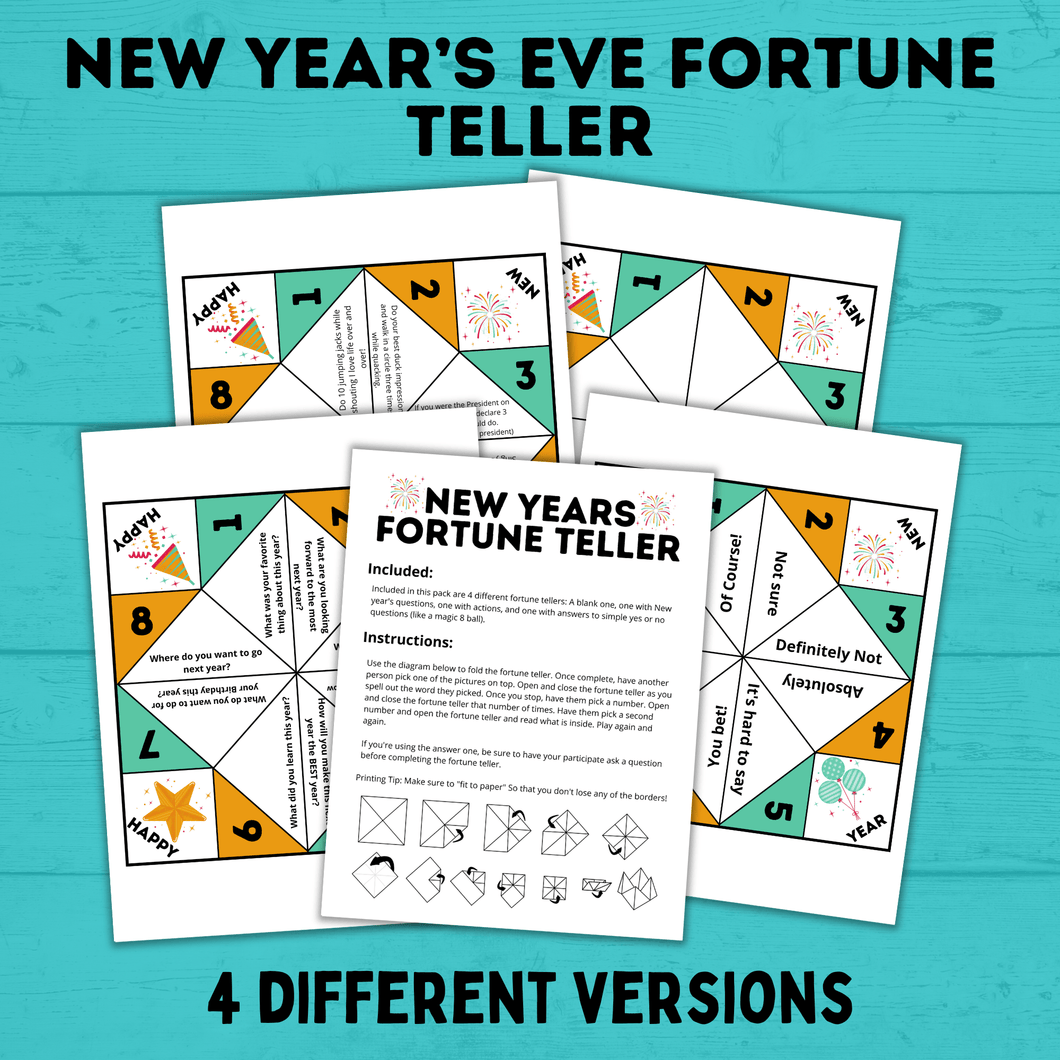 New Year's Eve Printable | New Year's Fortune Teller | Fortune Teller for Kids | Kids Activities | Printables | New Year's Eve Activities
