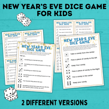 Load image into Gallery viewer, New Year&#39;s Eve Game for Kids and Family | New Year&#39;s Eve Dice Game | New Year&#39;s Eve questions | Kid&#39;s Games | Party Games | New Years
