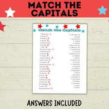 Load image into Gallery viewer, Match the Capitals Game | Party Game | History Game | 4th of July Game | Capital&#39;s Game | Geography Game | PDF digital download
