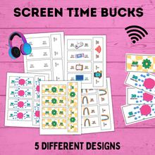 Load image into Gallery viewer, Screen Time Bucks for Kids and Moms | Earn Screen Time | Screen Time Chart | Screen Time Money | Screen Time Cash | TV Bucks | Technology
