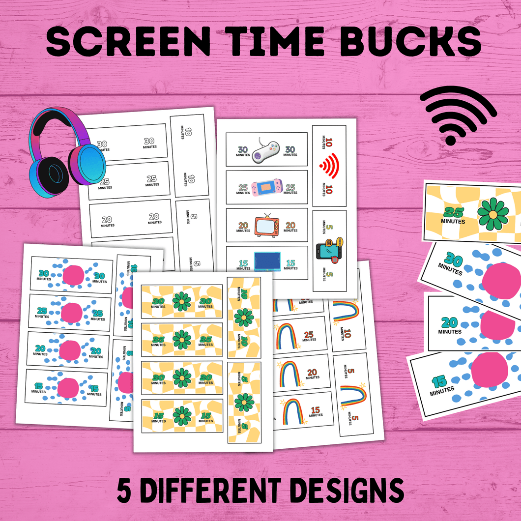 Screen Time Bucks for Kids and Moms | Earn Screen Time | Screen Time Chart | Screen Time Money | Screen Time Cash | TV Bucks | Technology