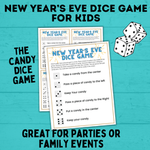 Load image into Gallery viewer, New Year&#39;s Eve Game for Kids and Family | New Year&#39;s Eve Dice Game | New Year&#39;s Eve questions | Kid&#39;s Games | Party Games | New Years
