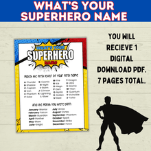 Load image into Gallery viewer, Superhero Name Game Printable Instant Digital Download | Superhero Party | Superhero Game | Name Game for Kids | Birthday Party Games
