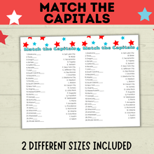 Load image into Gallery viewer, Match the Capitals Game | Party Game | History Game | 4th of July Game | Capital&#39;s Game | Geography Game | PDF digital download
