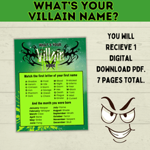 Load image into Gallery viewer, What&#39;s Your Villain Name Game? Kid&#39;s Birthday Party Games | Halloween Games for Kids | PDF Digital Download
