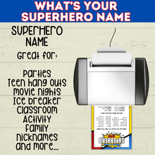 Load image into Gallery viewer, Superhero Name Game Printable Instant Digital Download | Superhero Party | Superhero Game | Name Game for Kids | Birthday Party Games
