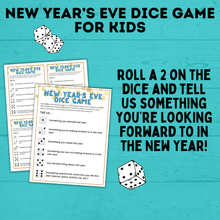 Load image into Gallery viewer, New Year&#39;s Eve Game for Kids and Family | New Year&#39;s Eve Dice Game | New Year&#39;s Eve questions | Kid&#39;s Games | Party Games | New Years
