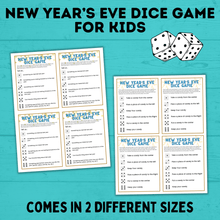 Load image into Gallery viewer, New Year&#39;s Eve Game for Kids and Family | New Year&#39;s Eve Dice Game | New Year&#39;s Eve questions | Kid&#39;s Games | Party Games | New Years
