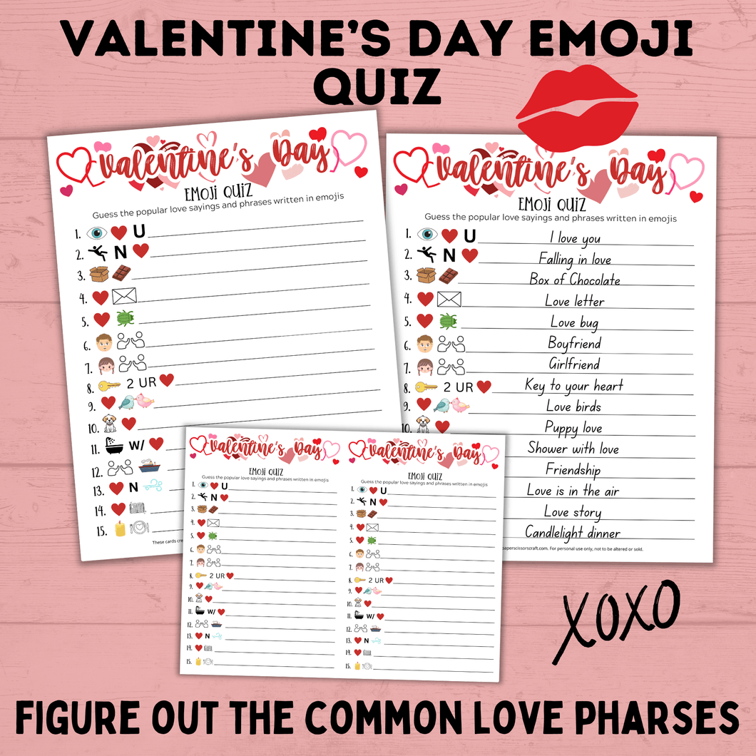Valentine's Day Emoji Quiz | Valentine's Day Games | Valentine's Day Picture Quiz | Valentine's Day Printables | Classroom Games | Kids