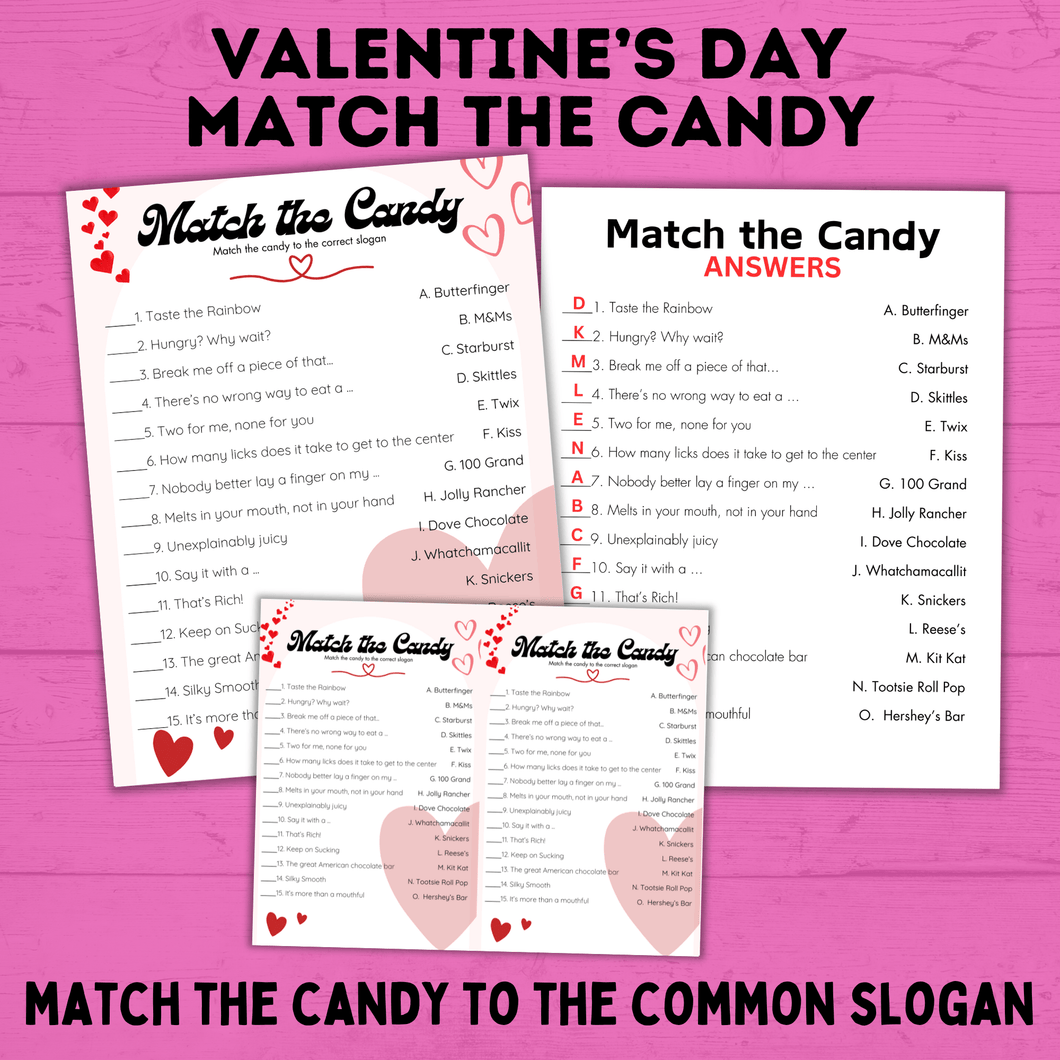 Valentine's Day Classroom Game | Valentine's Day Kid's Game | Match the Candy Game | Kids Game | Candy Game | Kids Printables | Kids