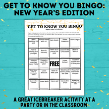 Load image into Gallery viewer, Kid&#39;s Bingo | New Year&#39;s Eve Bingo | Bingo for Kids | Get to Know you Bingo | Kids Games | New Year&#39;s Eve games | Party Games | NYE
