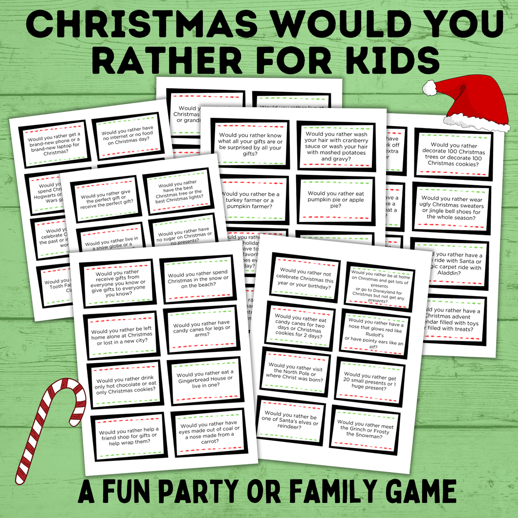 Christmas Would You Rather for Kids | Christmas Printables for Kids | Christmas Activities | Kid's Christmas Printables | Kid Games