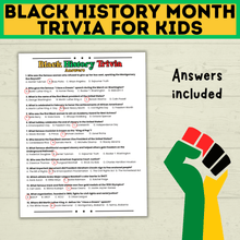 Load image into Gallery viewer, Black History Trivia | Printable Black History Month Games | Black History Quiz | Black History Activity | Games for Adults | Games for Kids
