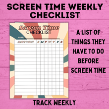 Load image into Gallery viewer, Chore Chart for Kids | Weekly Screen Time Chart | Weekly Checklist for Kids | Earn Screen Time Chore Chart | Technology Chart | Kids Chart
