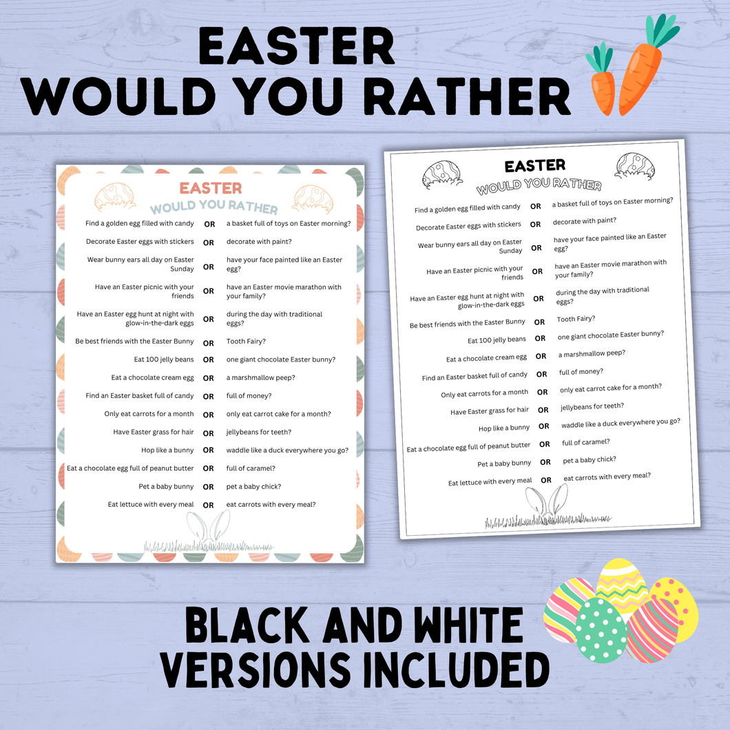 Easter Would You Rather for Kids | Easter Activities | Easter Printables | Easter for Kids | Kids Printables | Easter PDF download | Instant