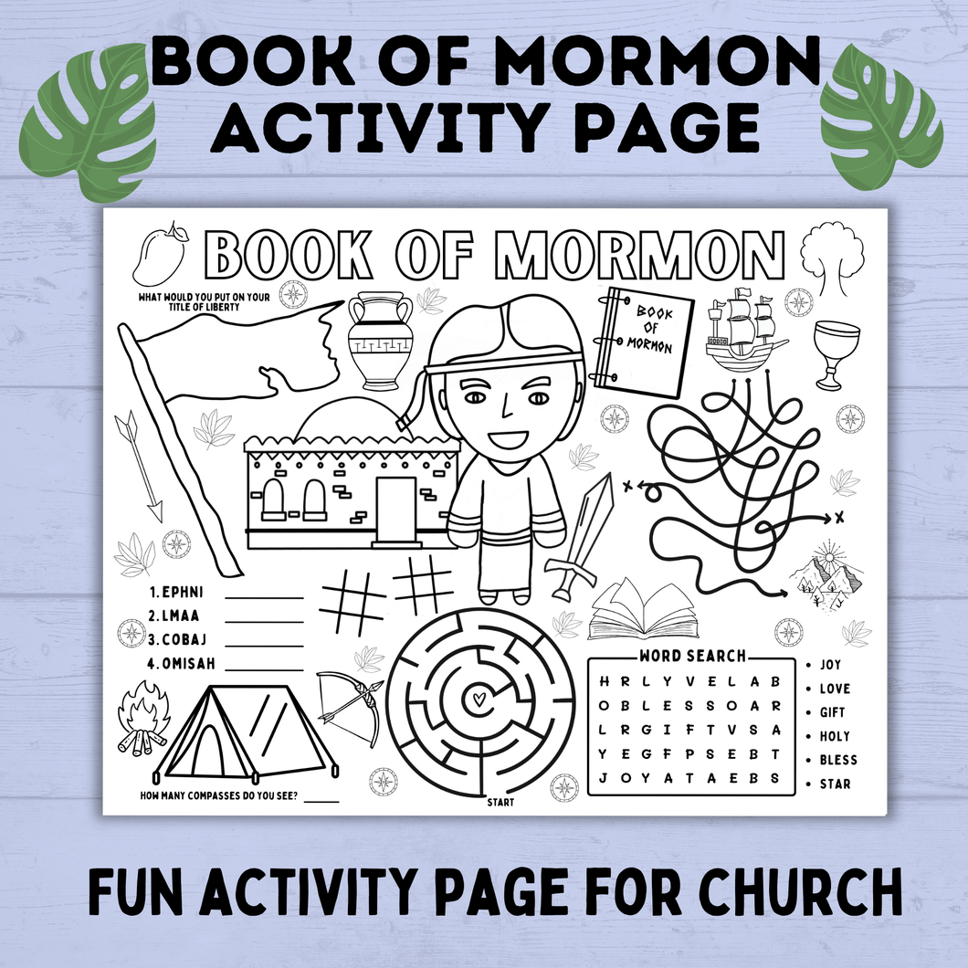 Book of Mormon Activity Page for Kids | Book of Mormon Lesson | Book of Mormon Printables | Sunday School Lesson | Kids printables | Church