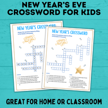 Load image into Gallery viewer, New Year&#39;s Eve Crossword for Kids | Kids Games | Kids Crosswords | Kids Puzzles | New Year&#39;s Eve Games for Kids | NYE Printables | Party
