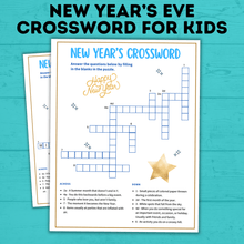 Load image into Gallery viewer, New Year&#39;s Eve Crossword for Kids | Kids Games | Kids Crosswords | Kids Puzzles | New Year&#39;s Eve Games for Kids | NYE Printables | Party
