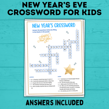 Load image into Gallery viewer, New Year&#39;s Eve Crossword for Kids | Kids Games | Kids Crosswords | Kids Puzzles | New Year&#39;s Eve Games for Kids | NYE Printables | Party
