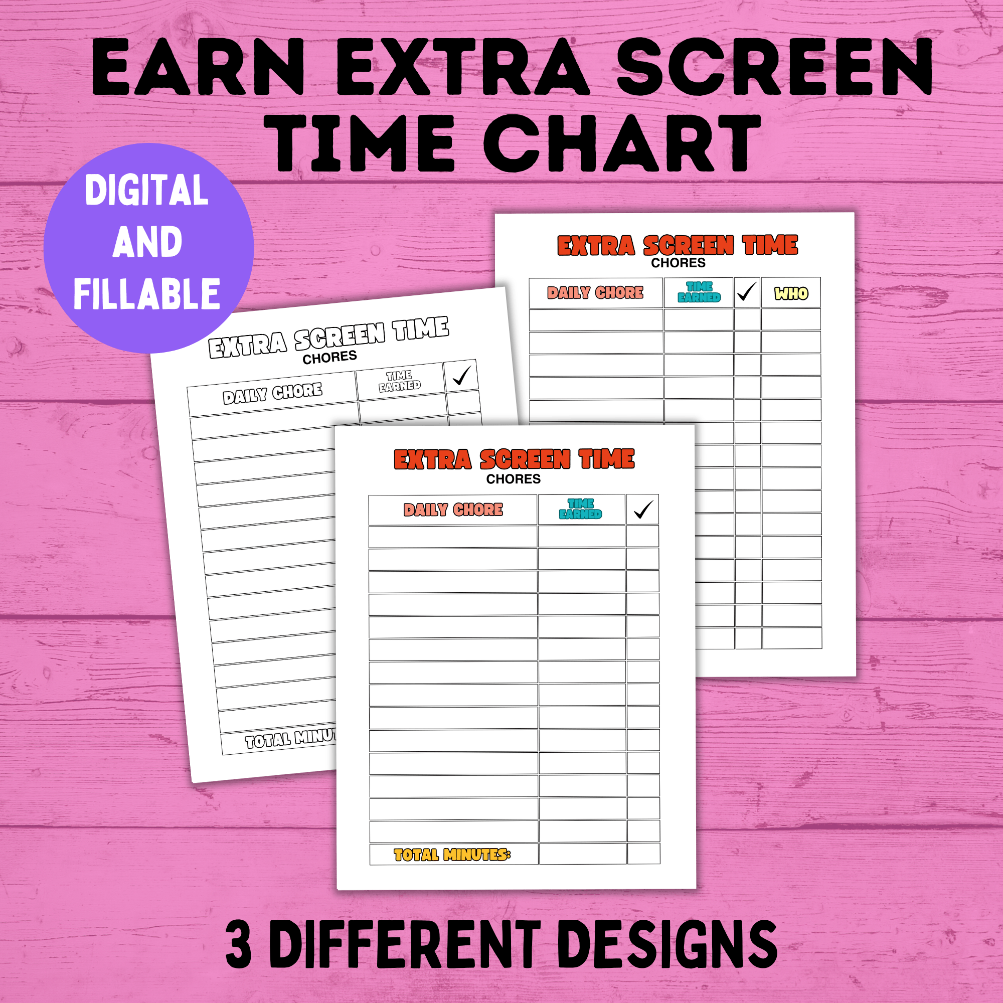 Chore Chart | Earn Screen Time Chart | Screen Time Chart | TV Chart