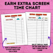 Load image into Gallery viewer, Chore Chart | Earn Screen Time Chart | Screen Time Chart | TV Chart | Electronic Chart | Technology Chart | Kids Chart | Charts for Kids
