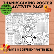 Load image into Gallery viewer, Thanksgiving Activity Page Poster | Thanksgiving Activity for Kids | Thanksgiving Posters | Thanksgiving Tablecloth | Thanksgiving Placemat
