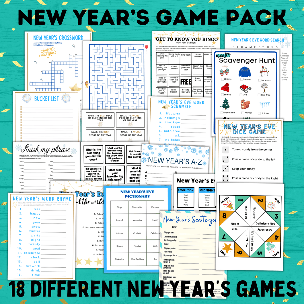 New Year's Eve Game Pack for the Whole Family | New Year's Games | Kids Games | Family Games | New Year's Eve Pictionary | Games for Kids