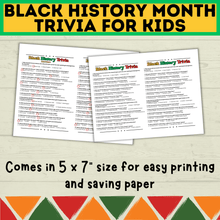 Load image into Gallery viewer, Black History Trivia | Printable Black History Month Games | Black History Quiz | Black History Activity | Games for Adults | Games for Kids
