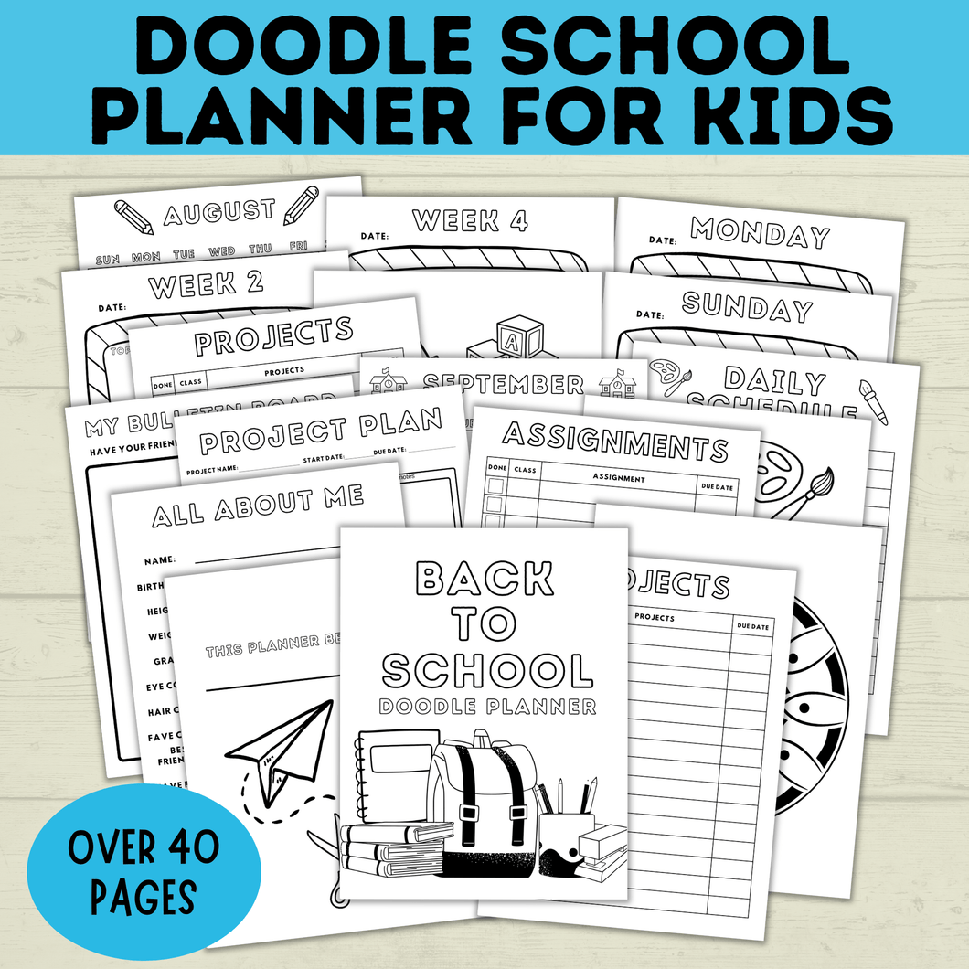 Kid's Back to School Doodle Planner for Kids | Any School Year