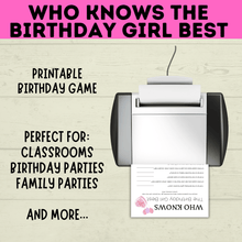 Load image into Gallery viewer, Birthday Girl Trivia Game | Birthday Girl Game | Birthday | Kids Printables | Birthday Printable | Who Knows Them Best

