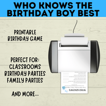 Load image into Gallery viewer, Birthday Boy Trivia Game for Kids | Birthday Trivia | Who Knows Who Best Game | Party Game | Birthday Party Game | Boy Birthday
