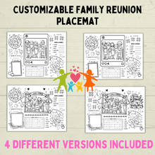 Load image into Gallery viewer, Family Reunion Activity Sheet | Family Reunion Placemat | Family Activity | Family Game | Customizable placemat | Kids Activity Sheet
